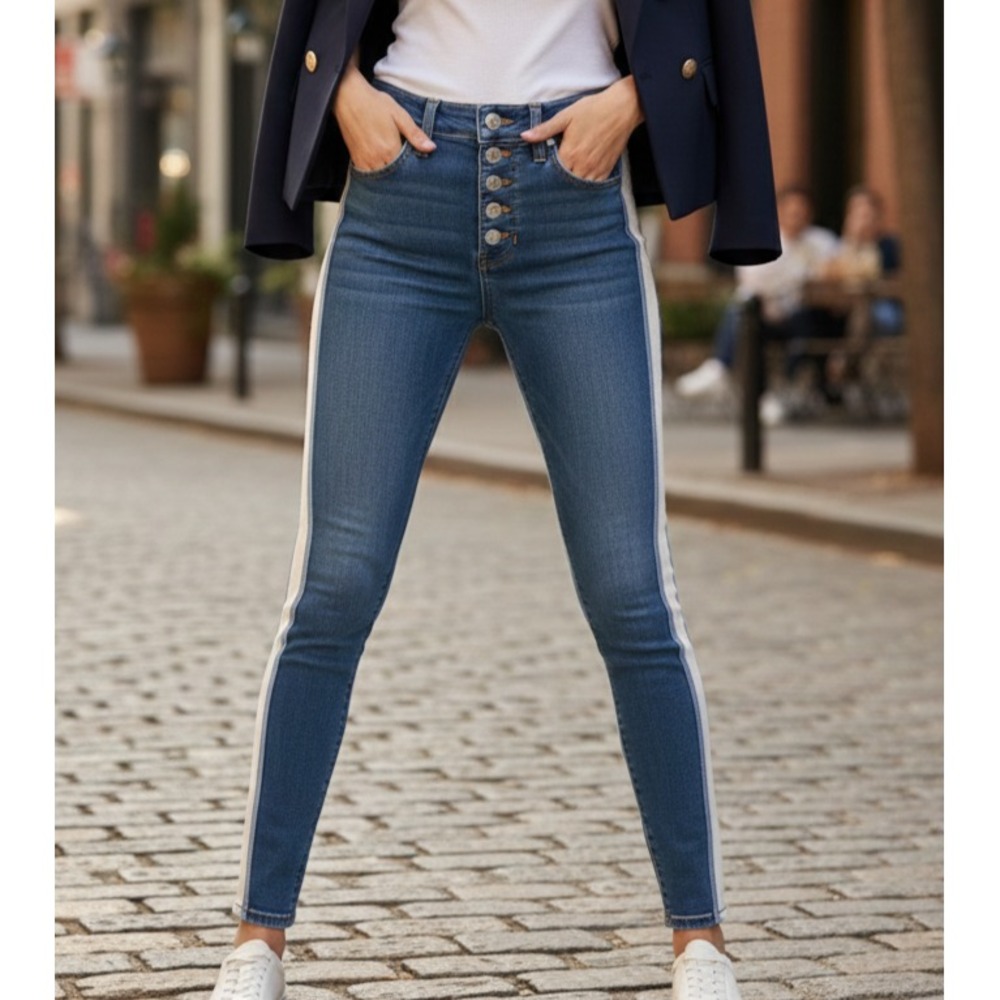 Veronica Beard Debbie Skinny High Rise Jeans Women's Size‎ 24 White Side Stripe